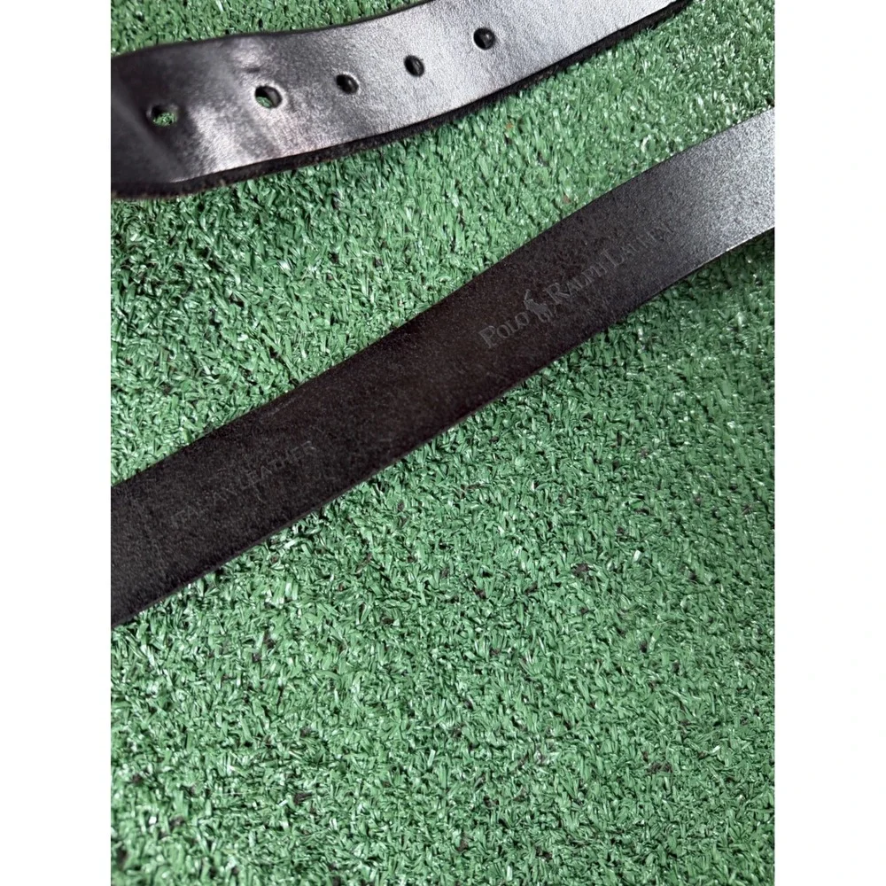 Polo Ralph Lauren Belt Mens 42 Black Good Italian Leather Solid Brass Buckle